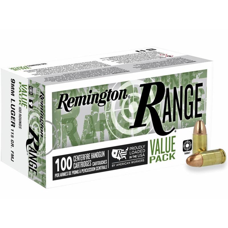 Remington Range Handgun Ammo 9mm Luger 115 gr FMJ 1145 fps 100/ct - Remington