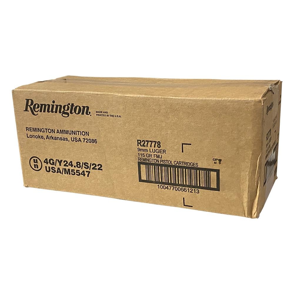 Remington Range Handgun Ammo 9mm Luger 115gr FMJ 1145 fps 1000/ct Case (20-50ct Boxes) - Remington