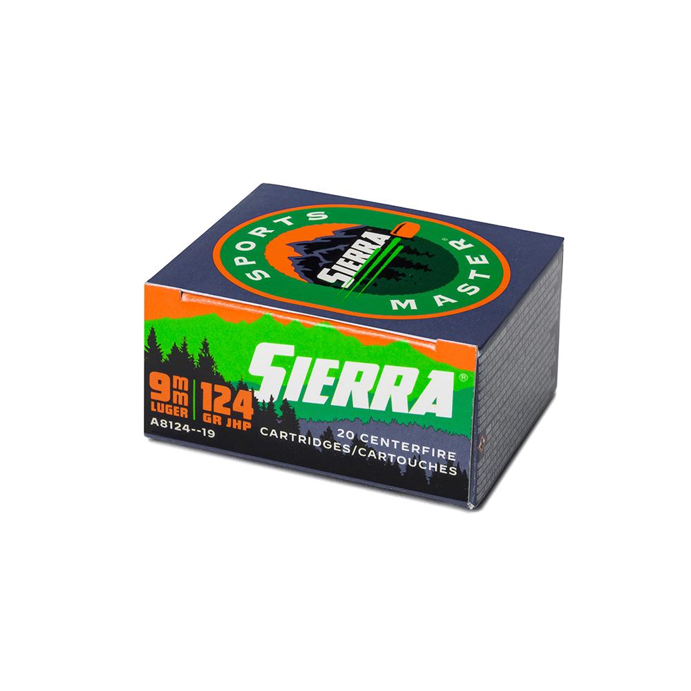 Sierra Outdoor Master Handgun Ammunition 9mm Luger 124 gr JHP 1090 fps 20/ct