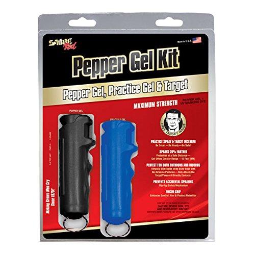 Sabre Red Pepper Gel Kit - Keychain Pepper Gel, Practice Gel, Target and Training Video - Sabre