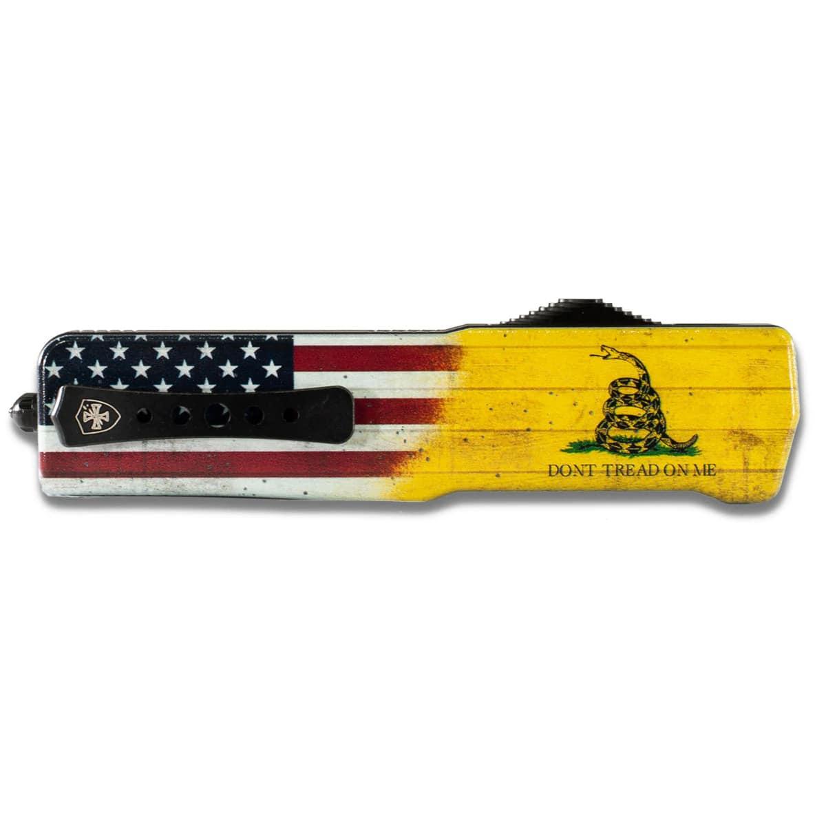 Templar Knives Premium Lightweight Automatic Large Knife 3 1/2" Tanto Blade Don't Tread on Me US Flag - Templar Knife