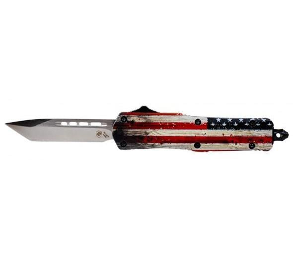 Templar Knife OTF Small Knife 2-1/4" Tanto Blade Wood US Flag - Templar Knife