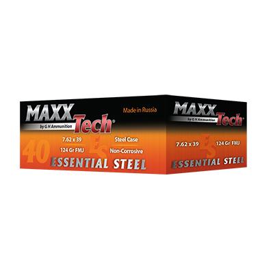 Maxxtech Essential Steel Case Rifle Ammunition 7.62x39 124gr FMJ 1000/ct (25-40rd boxes) - MaxxTech