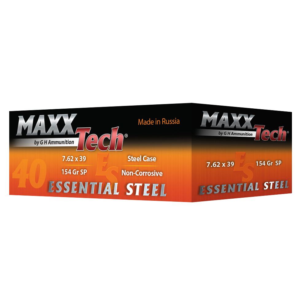 Maxxtech Essential Steel Case Rifle Ammunition 7.62x39 154gr SP 1000/ct (25-40rd boxes) - MaxxTech