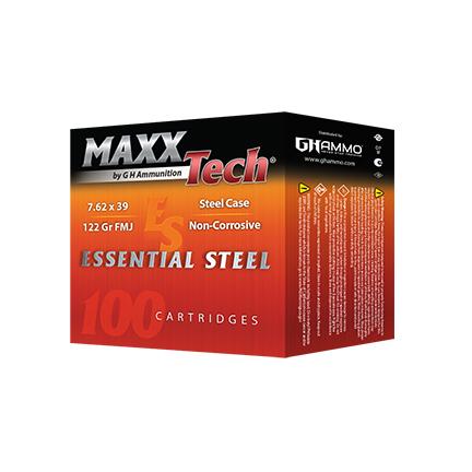 Maxxtech Essential Steel Case Rifle Ammunition 7.62x39 122gr FMJ 2396 fps 1000/ct (25-40rd boxes) - MaxxTech