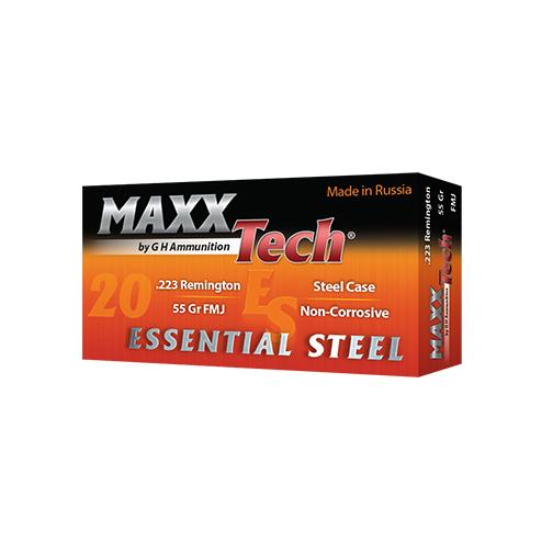 Maxxtech Essential Steel Rifle Ammunition .223 Rem 55 gr FMJ 3241 fps 1000/ct Case (50-20rd Boxes) - MaxxTech