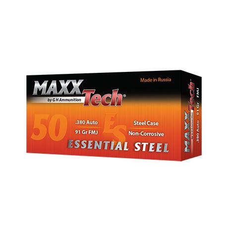 Maxxtech Essential Steel Handgun Ammunition .380 Auto 91 gr FMJ 1010 fps 1000/ct Case (20-50rd Boxes) - MaxxTech