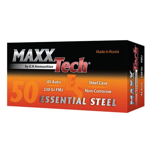 Maxxtech Essential Steel Handgun Ammunition .45 ACP 230 gr FMJ 850 fps 50/ct - MaxxTech