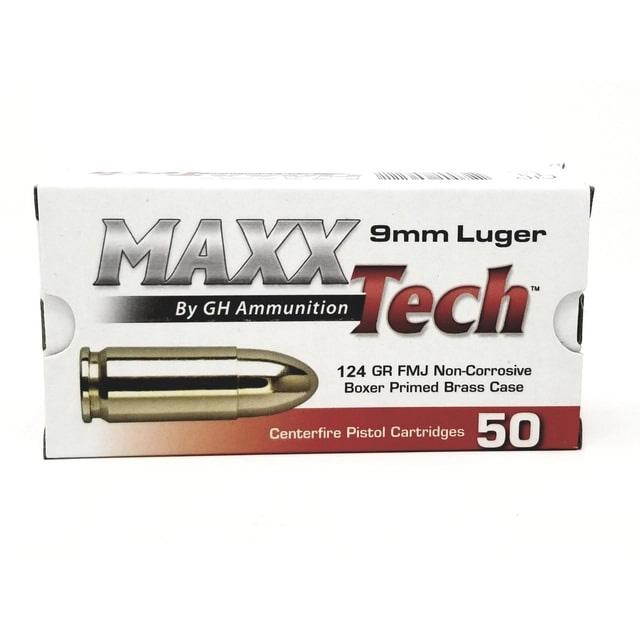 TulAmmo MAXXTech Handgun Ammunition 9mm Luger 124gr FMJ 1126 fps 50/ct - MaxxTech