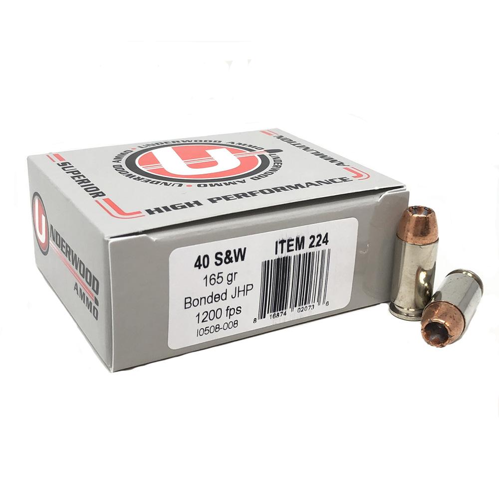 Underwood Ammo Handgun Ammunition 40 S&W 165gr JHP 1200 fps 20/ct - Underwood Ammo