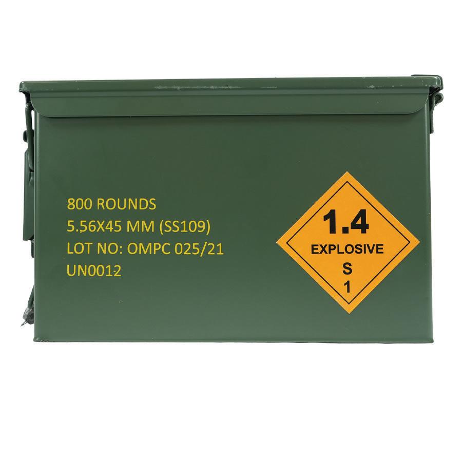 OMPC M855 Steel Core Rifle Ammunition 5.56mm 62gr FMJ 3020 fps 800rds (Boxed in Metal Can) - OMPC