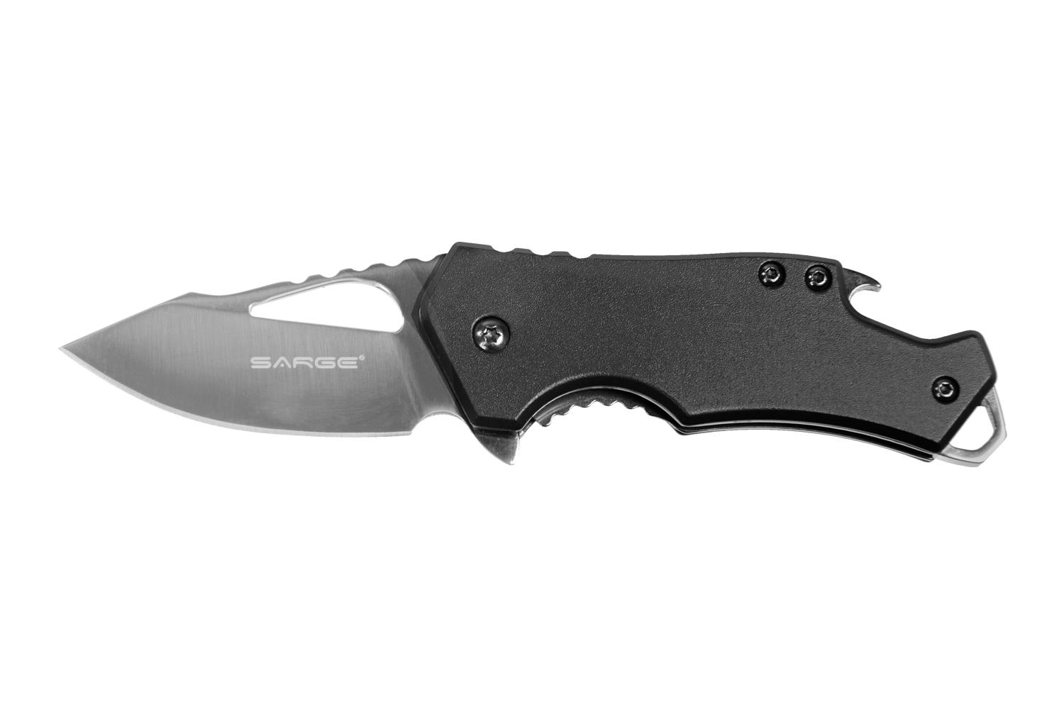 Sarge Knives Black Fuse Folding Knife 2 3/8" Blade Black with Bottle Opener - Sarge Knives