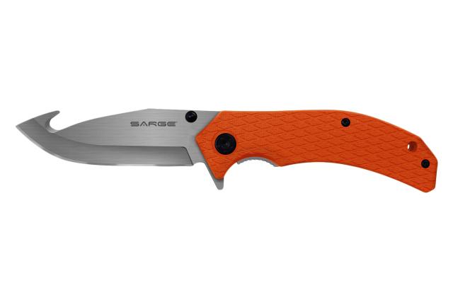 Sarge Knives Adrenaline Spring Assist Folding Knife 3-1/2" Gut Hook Blade Orange - Sarge Knives