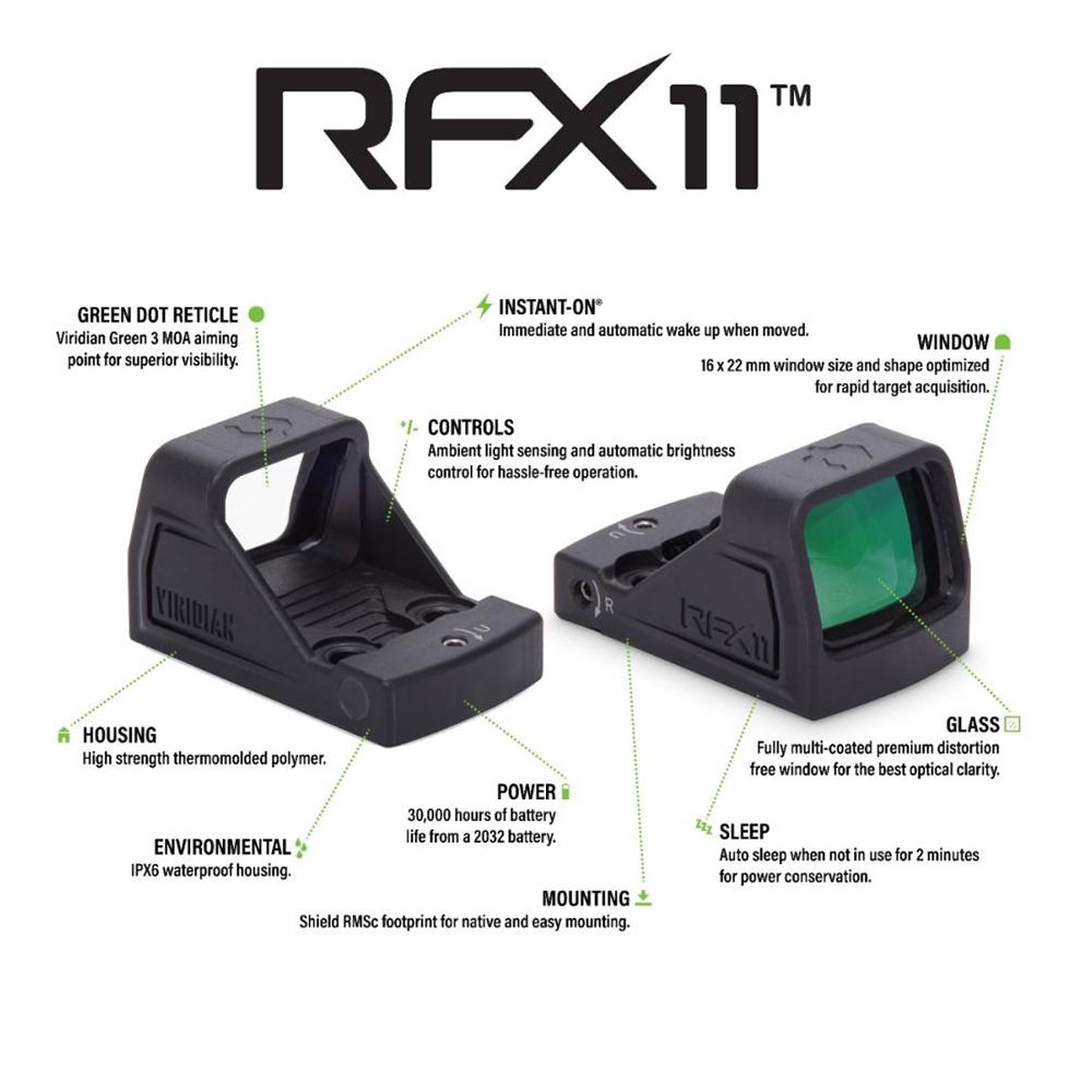 Viridian RFX11 Green Dot Reflex Sight 1x16 Shield RMSc Footprint FDE