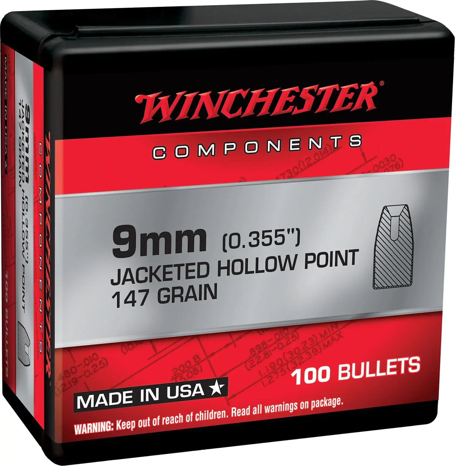 Winchester JHP Bullets 9mm .355" 147gr 100/ct - Winchester