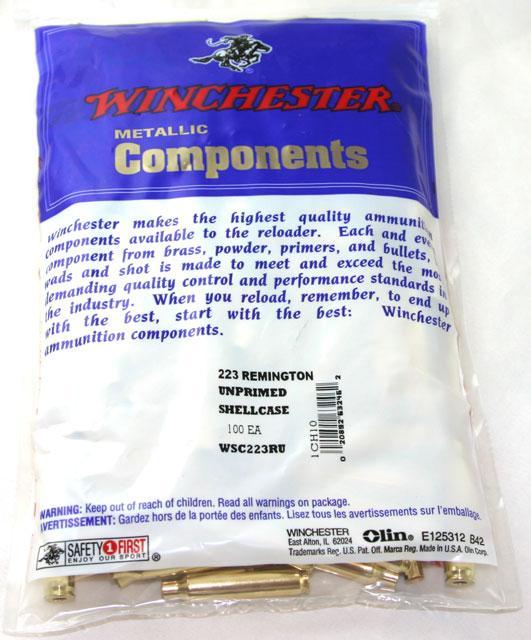 Winchester Unprimed Brass Rifle Cartridge Cases 100/ct .223 Rem  - Winchester