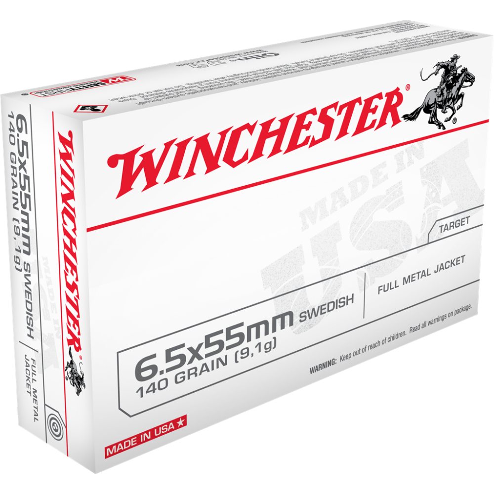 Winchester USA Handgun Ammunition 6.5x55mm Swedish 140 gr. FMJ 2550 fps 20/ct - Winchester