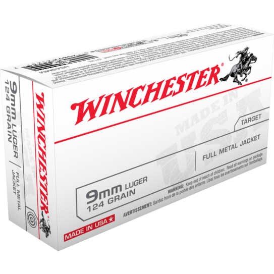 Winchester USA Handgun Ammunition 9mm Luger 124 gr FMJ 50/box