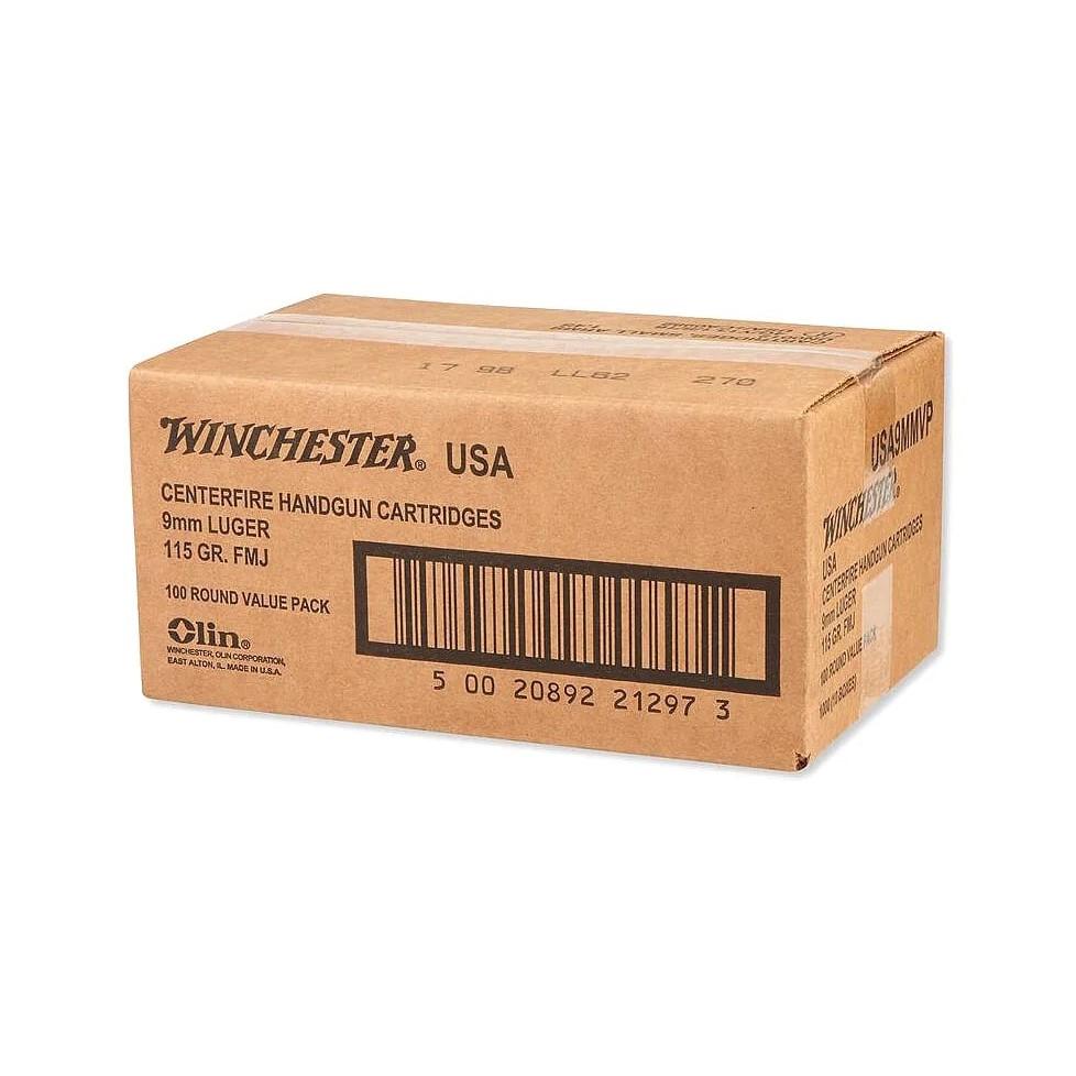 Winchester USA 9mm 115 gr. FMJ Bulk 1000/rd Case (5-boxes/200RD) - Winchester