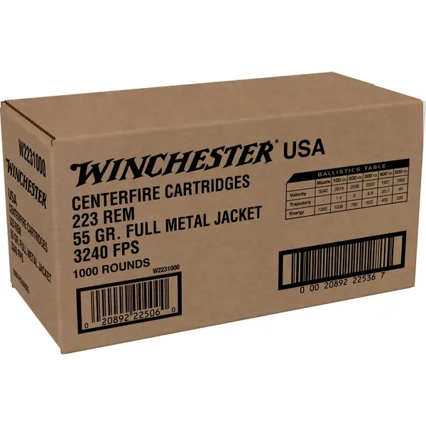 Winchester USA Lake City Rifle Ammunition .223 Rem 55 gr. FMJ 3240 fps 1000/ct (Case) - Winchester