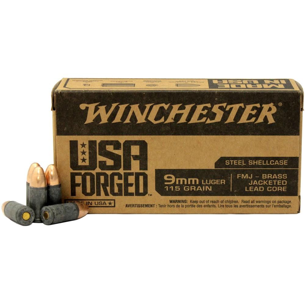 Winchester USA Forged- Steel Case Handgun Ammunition 9mm Luger 115 gr. FMJ 1190 fps 1000/ct - Winchester