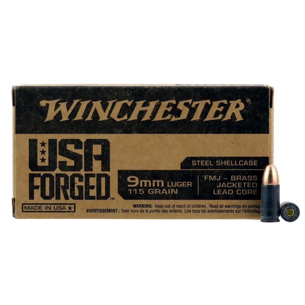 USA Forged- Steel Case Handgun Ammunition 9mm Luger 115 gr. FMJ 1190 fps 500/ct Boxed - Winchester