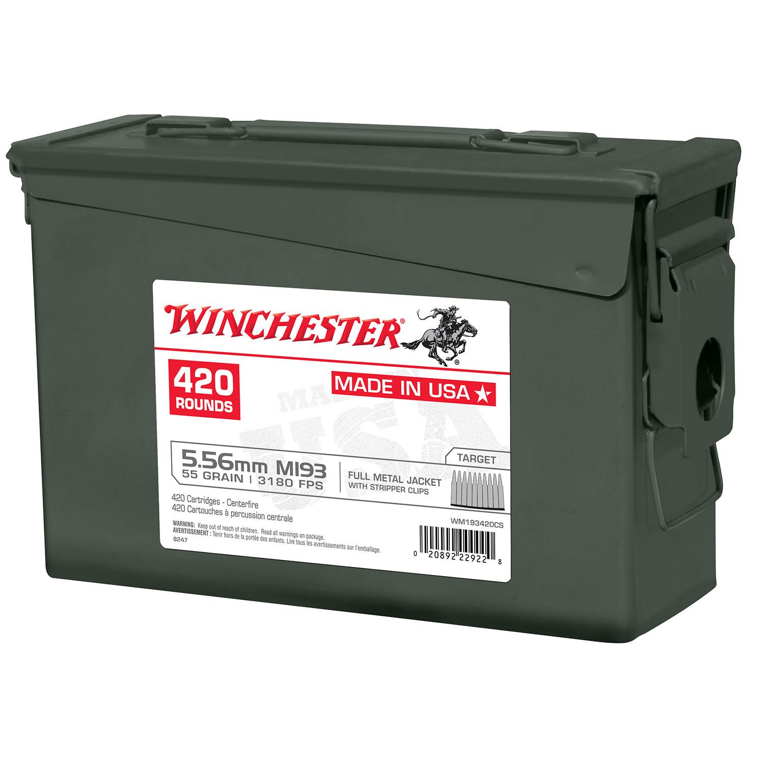 Winchester Lake City M193 Rifle Ammunition 5.56mm 55 gr. FMJ 3240 fps 420/ct (Ammo Can) - Winchester