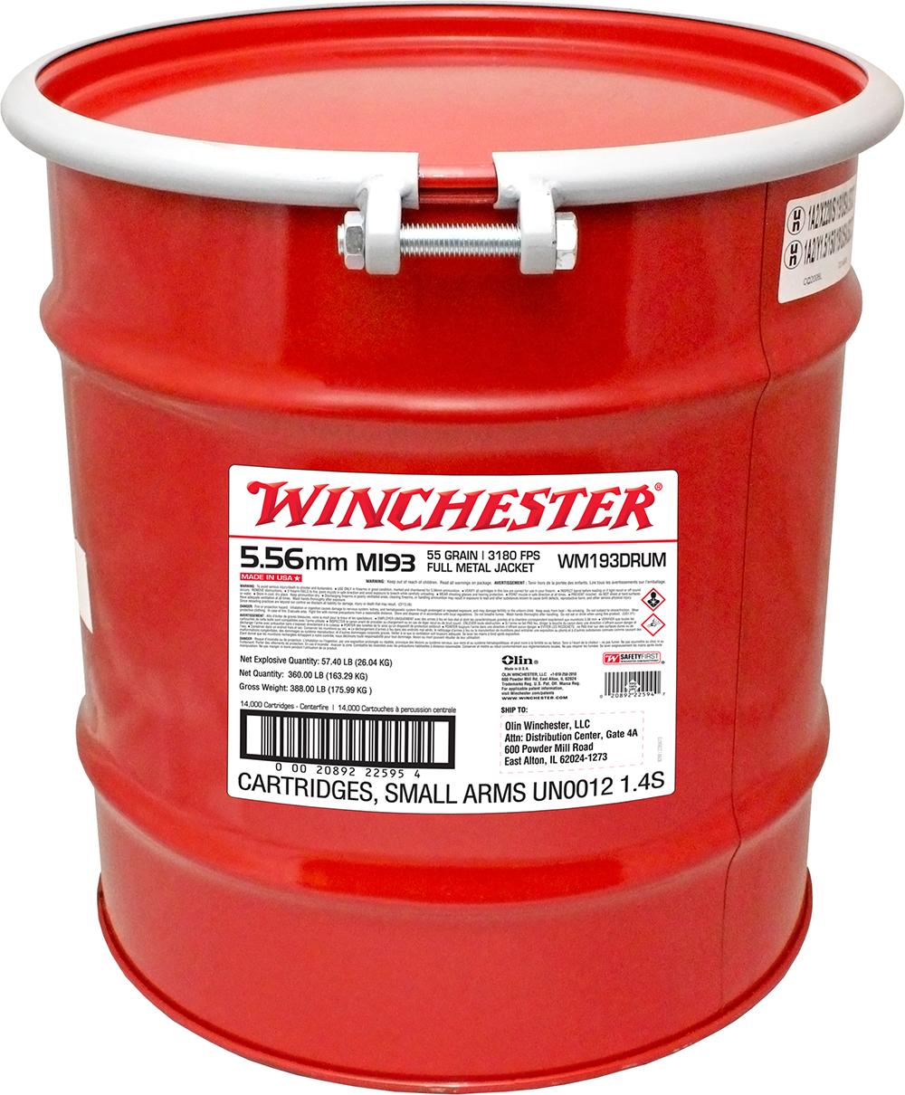 Winchester USA Lake City M193 Rifle Ammunition 5.56mm 55 gr. FMJ 3240 fps 14,000/drum - Winchester