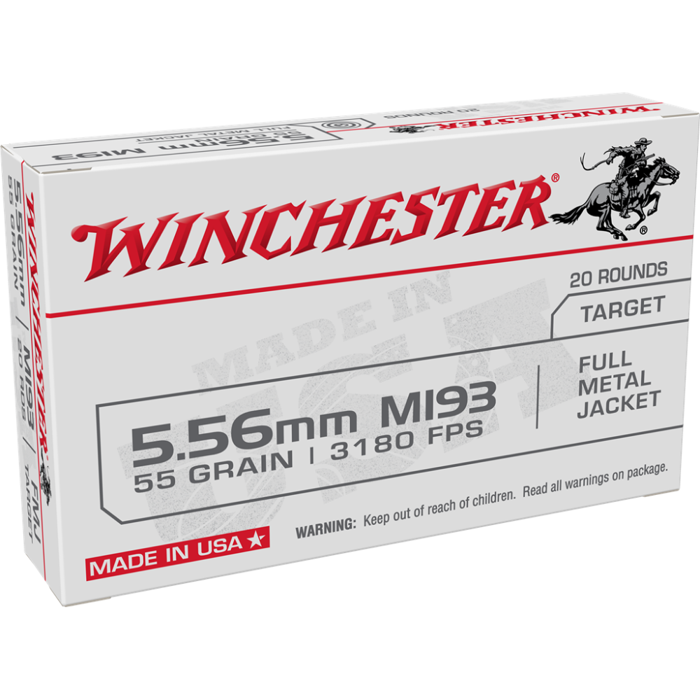 Winchester USA Lake City M193 Rifle Ammunition 5.56mm 55 gr. FMJ 3240 fps 1000/ct case - Winchester