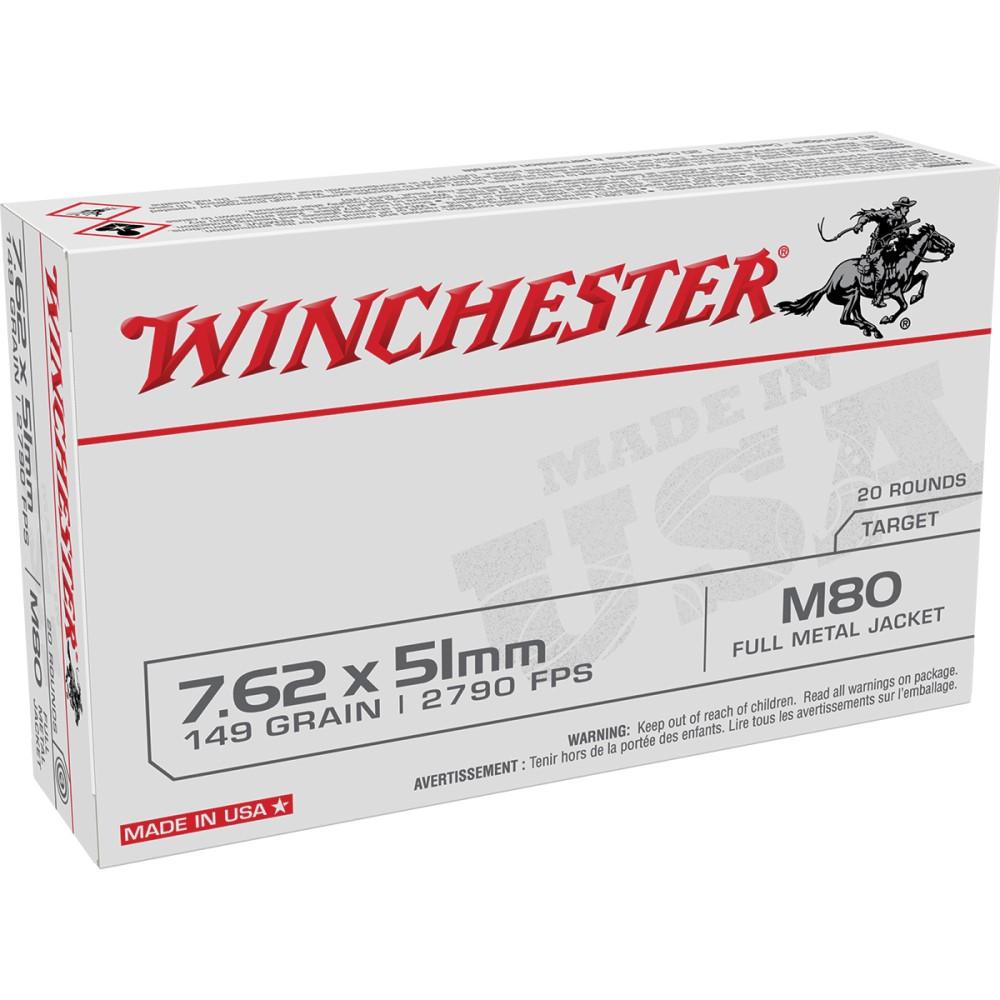 Winchester USA Lake City M80 Rifle Ammunition 7.62x51mm 149 gr. FMJ 2790 fps 500/ct - Winchester