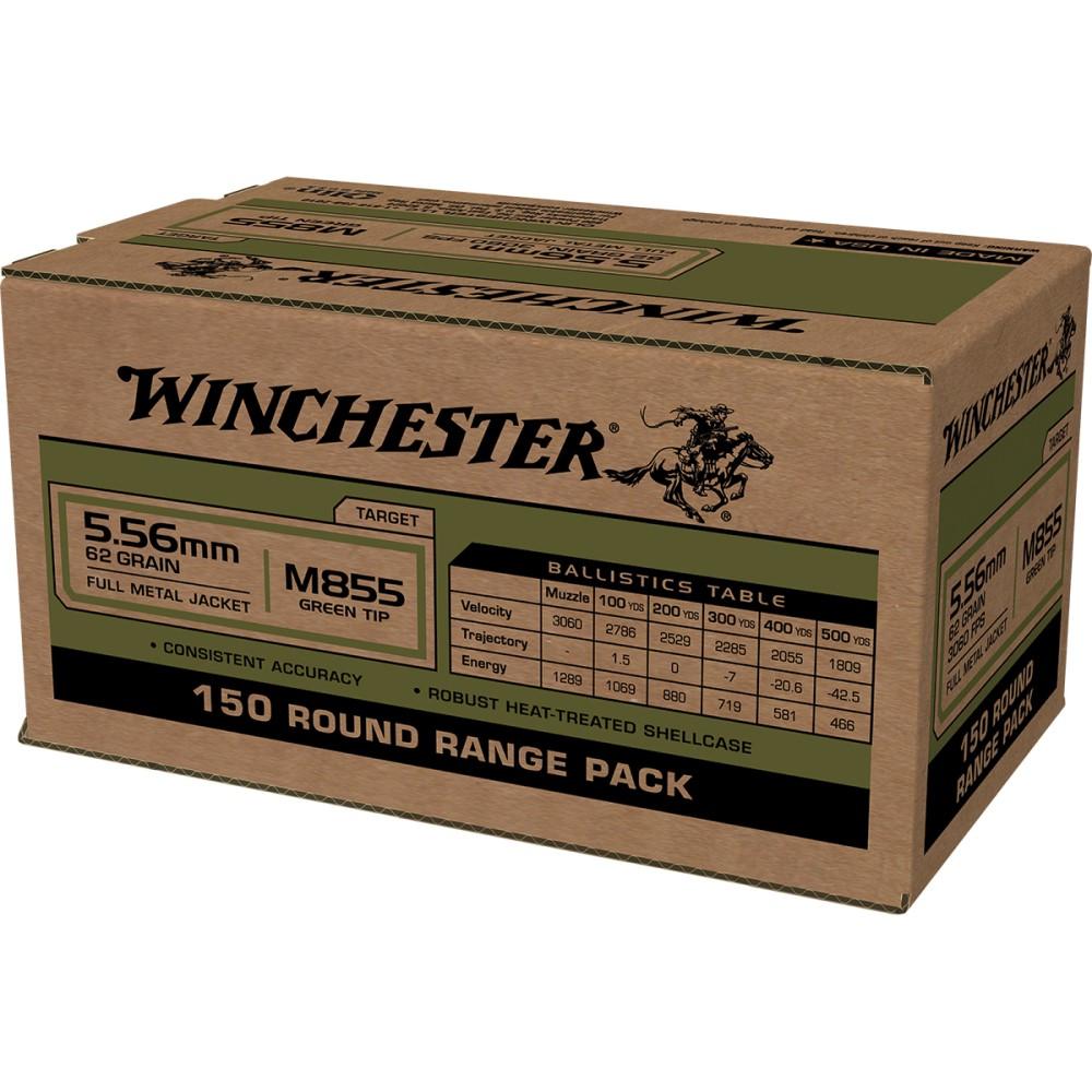 Winchester USA Lake City M855 Green Tip Rifle Ammunition 5.56mm 62 gr. FMJ 1255 fps 150/ct - Winchester