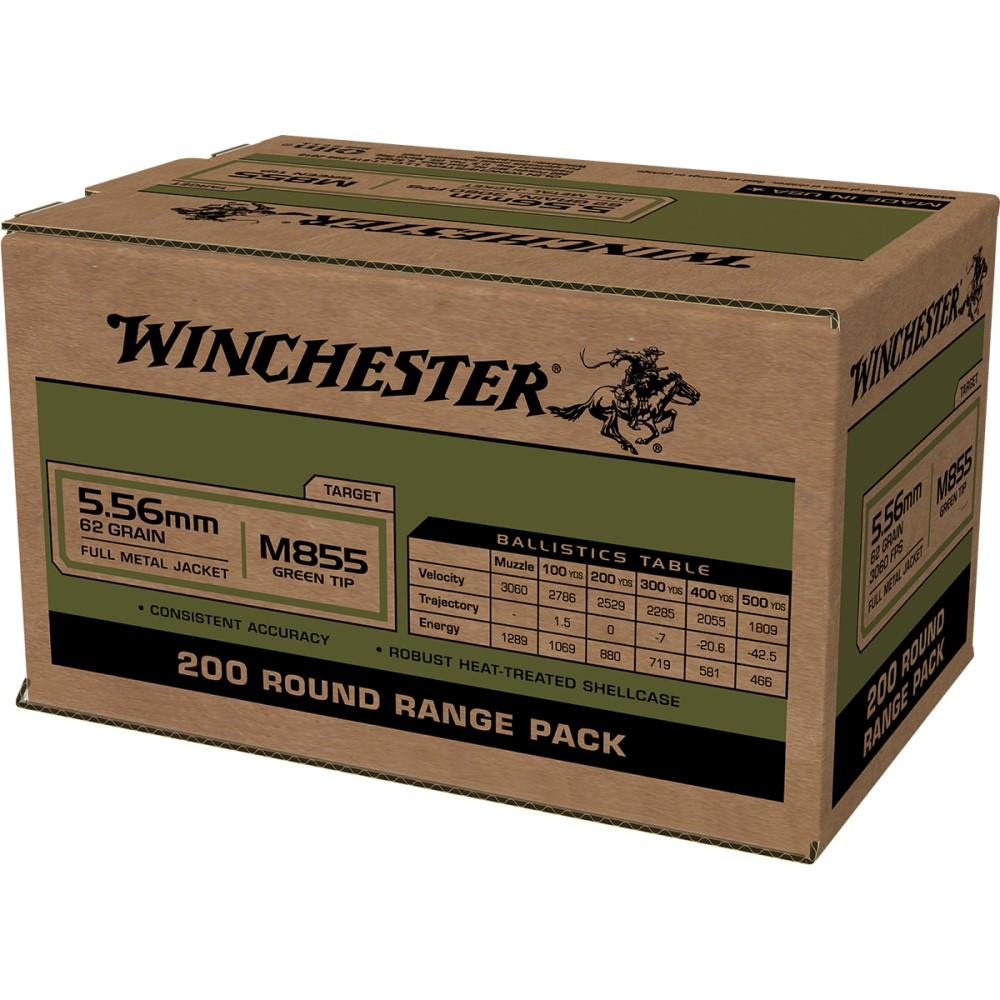 Winchester USA Lake City M855 Green Tip Rifle Ammunition 5.56mm 62 gr. FMJ 3060 fps 800/ct (4-200/ct boxes) - Winchester