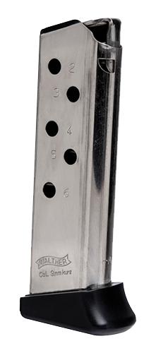 Walther PPK Magazine w/Finger Rest .380 ACP Nickel 6/rd - Walther