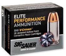 Sig Elite V-Crown Handgun Ammunition 10mm Auto 180 gr JHP 1250 fps 20/ct - Sig Sauer