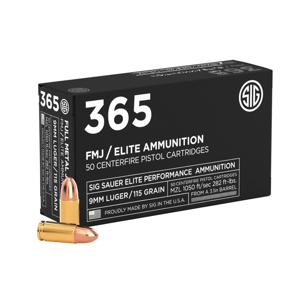 Sig Elite Performance 365 Handgun Ammunition 9mm Luger 115gr FMJ 1050 fps 50/ct - Sig Sauer