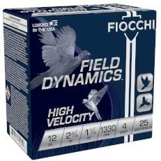 Fiocchi High Velocity Shotshells 12ga 2-3/4" 1 -1/4oz 1330 fps #4 25/ct - Fiocchi