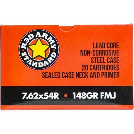 Red Army Standard Steel Case Non-corrosive Rifle Ammunition 7.62x54R 148gr FMJ 620/ct Case (20/ct Boxes) - Century Arms