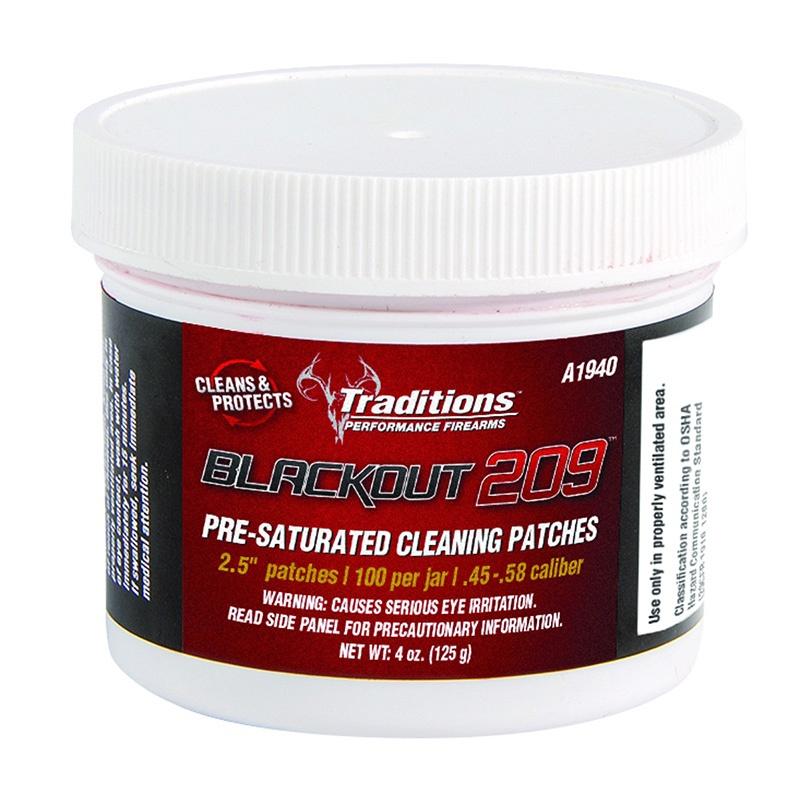 Traditions BlackOut 209 Pre-Saturated Cleaning Patches 100/Jar 2.5" DIa .45 - .58 cal - Traditions