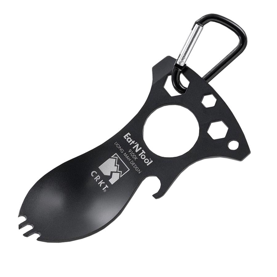 CRKT Eat N Tool - Black - Spoon, Fork, Bottle Opener, Screwdriver/Pry Tip, Metric Wrenches, Carabiner - CRKT