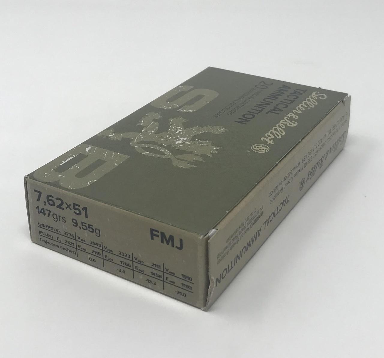 Sellier & Bellot M80 Rifle Ammunition 7.62x51 147gr FMJ 2776 fps 20/ct - Sellier & Bellot